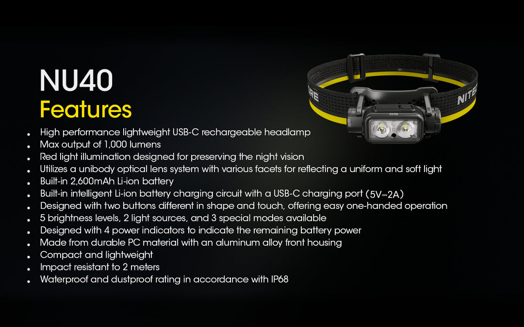 NITECORE NU40 | 1000 Lumen High-Capacity Headlamp