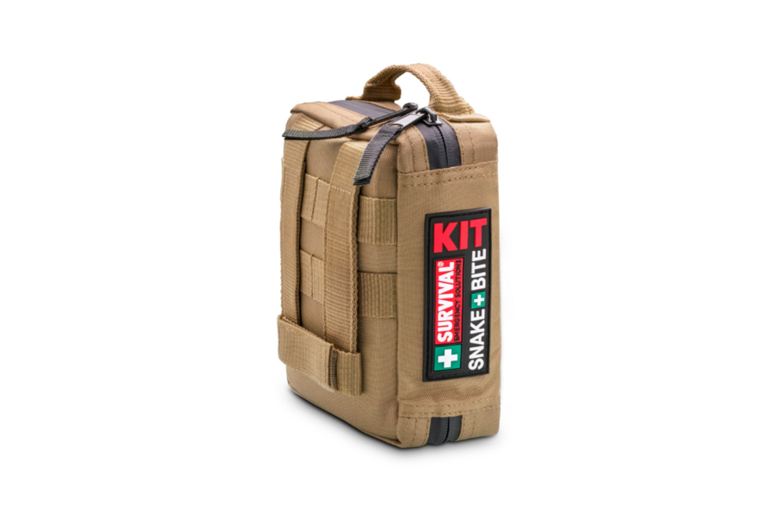 Product shot of the snake bit kit in full view showing the molle backing